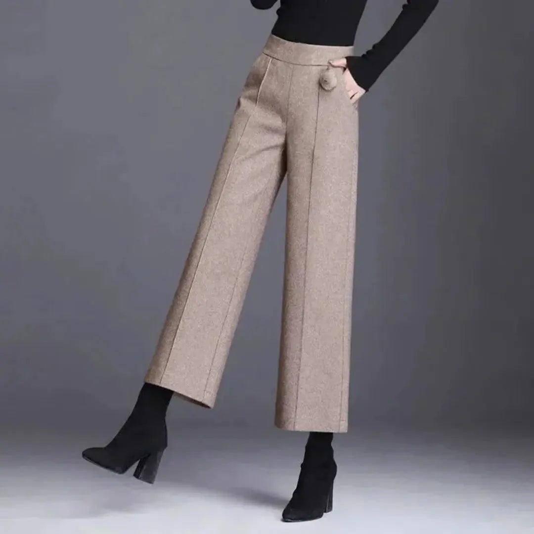 Sienna Wool Blend High-Waisted Wide-Leg Trousers Artisio