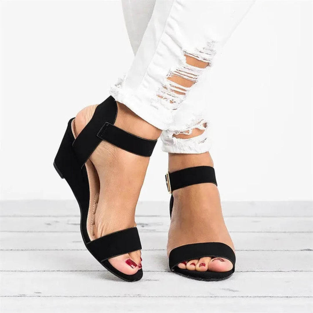 Soleil Open-Toe Buckle Strap Suede Wedge Artisio