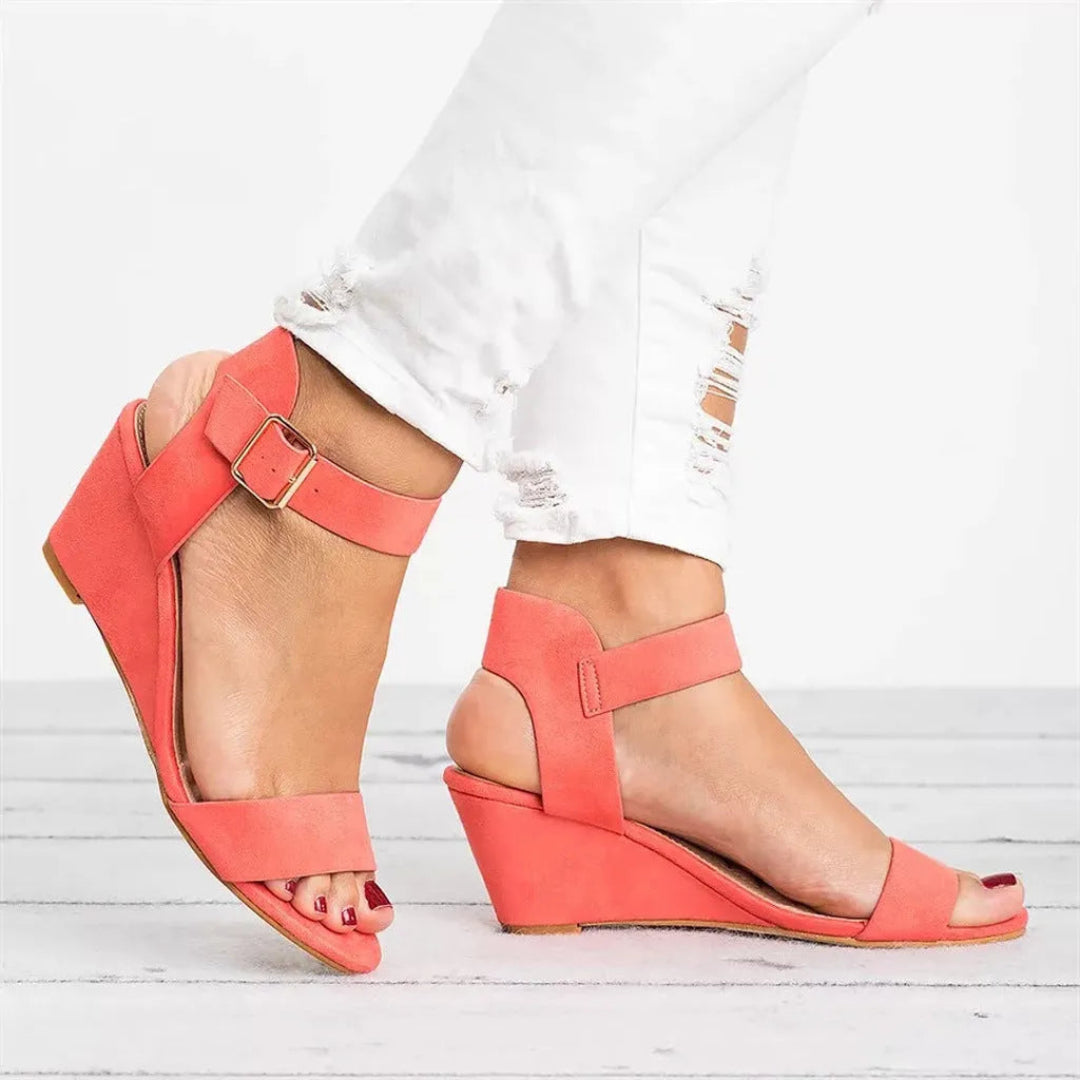 Soleil Open-Toe Buckle Strap Suede Wedge Artisio