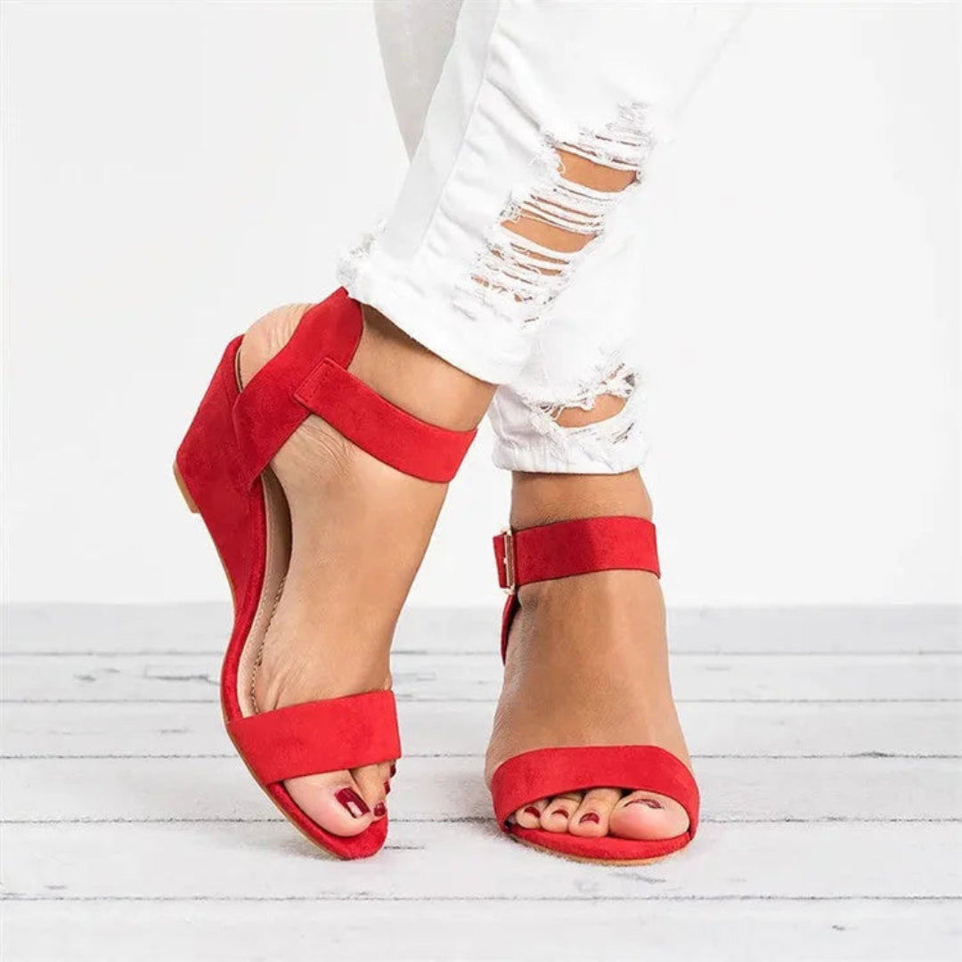 Soleil Open-Toe Buckle Strap Suede Wedge Artisio