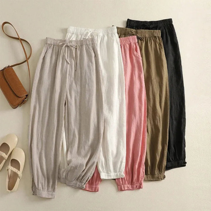 Sonia Elastic Waist Drawstring Linen Jogger Pants Artisio