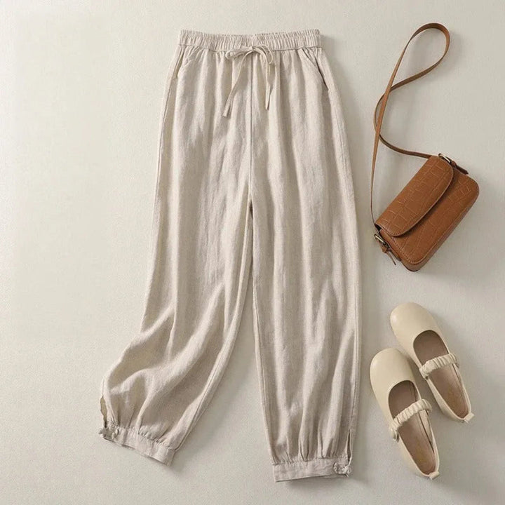 Sonia Elastic Waist Drawstring Linen Jogger Pants Artisio