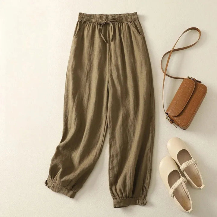 Sonia Elastic Waist Drawstring Linen Jogger Pants Artisio