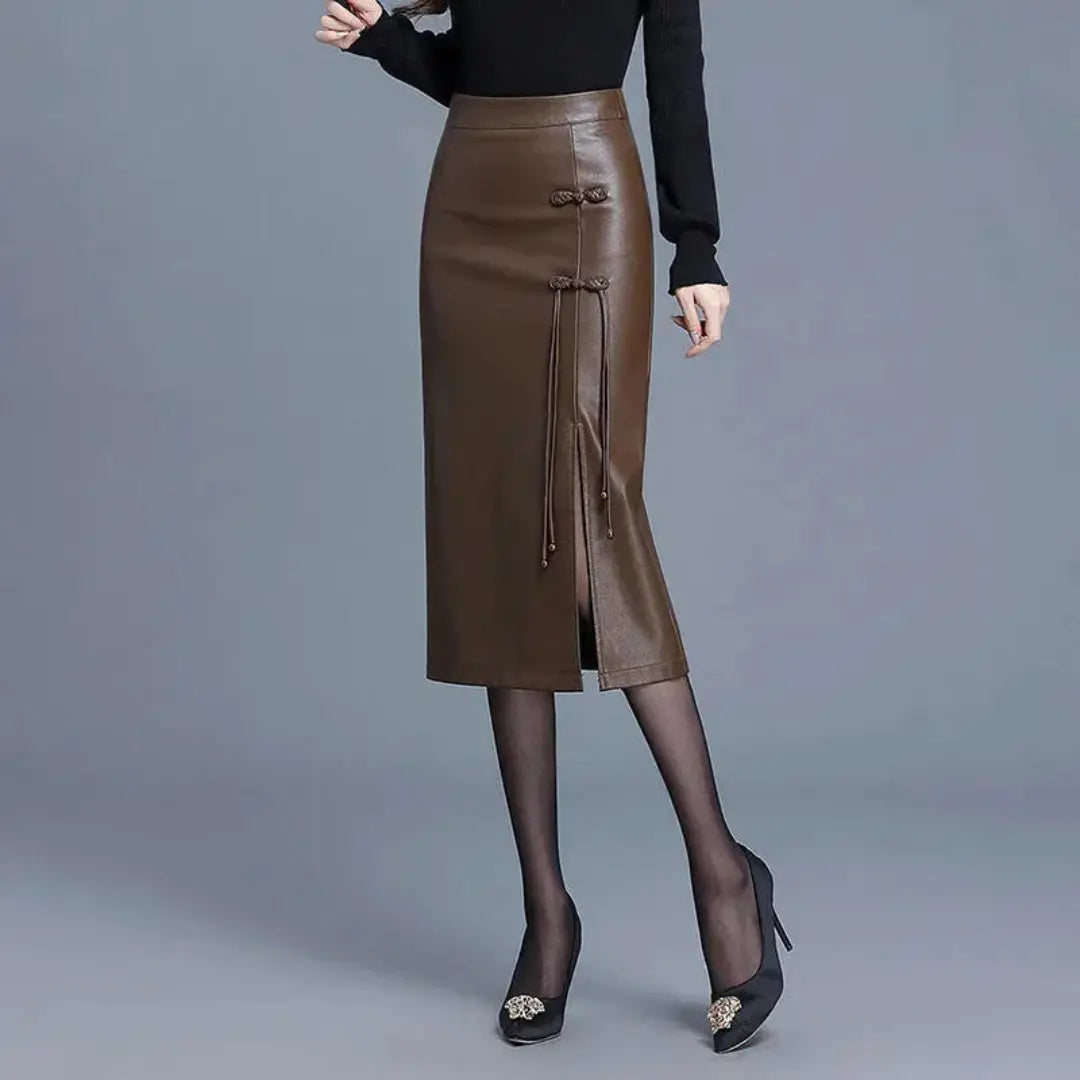 Tania Faux Leather Midi Pencil Skirt Artisio