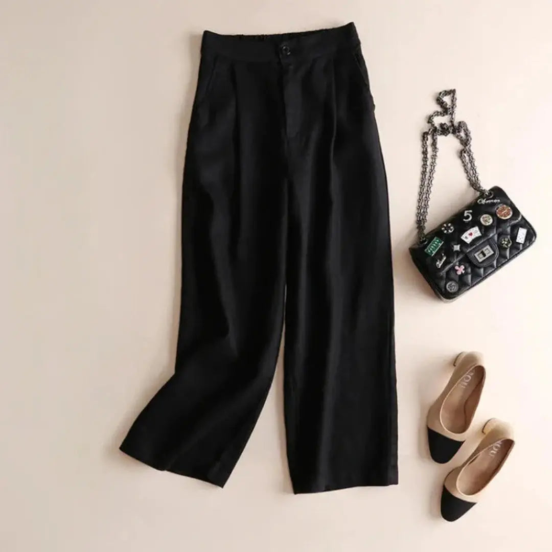 Terry Blend High Waist Wide Leg Linen Trousers Artisio