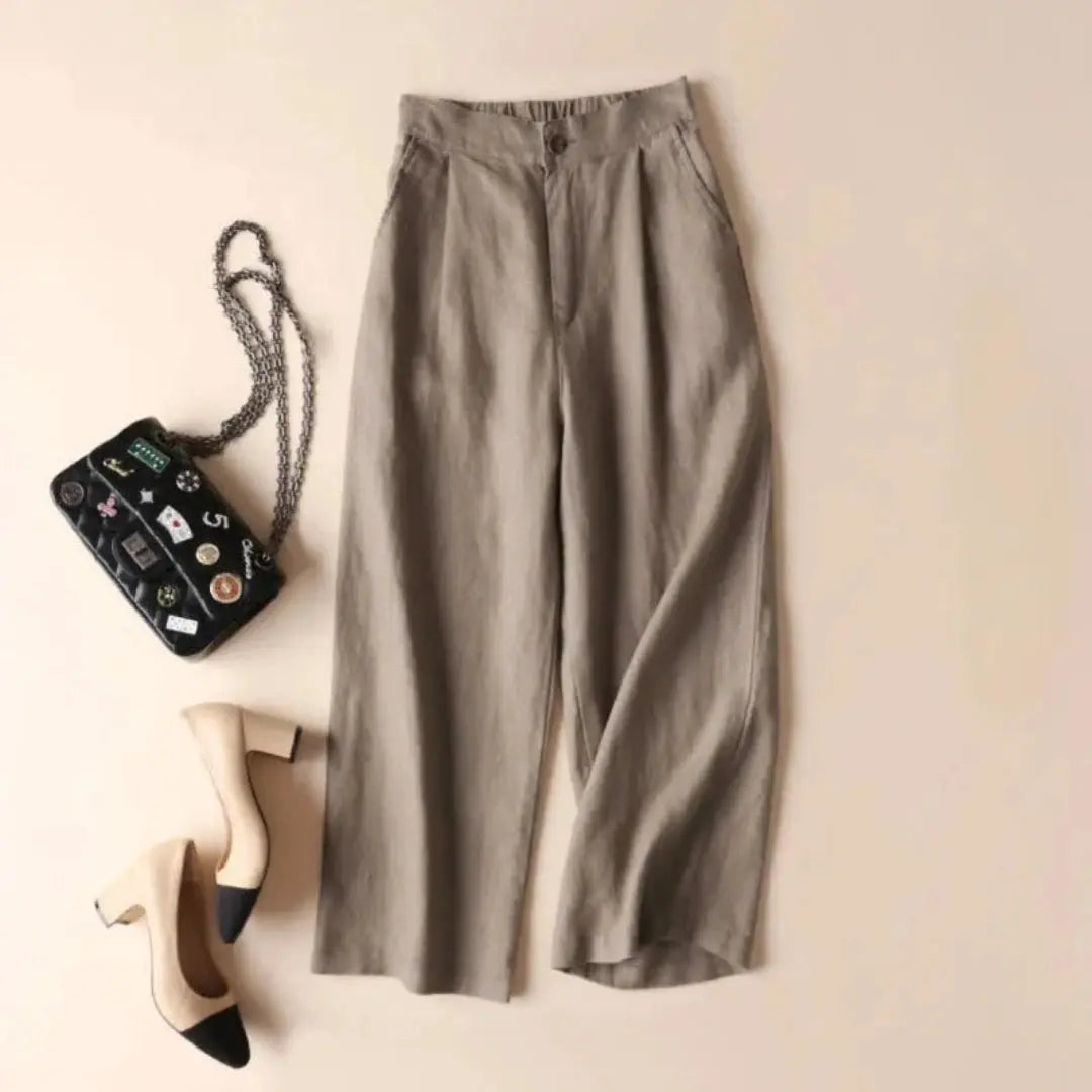 Terry Blend High Waist Wide Leg Linen Trousers Artisio