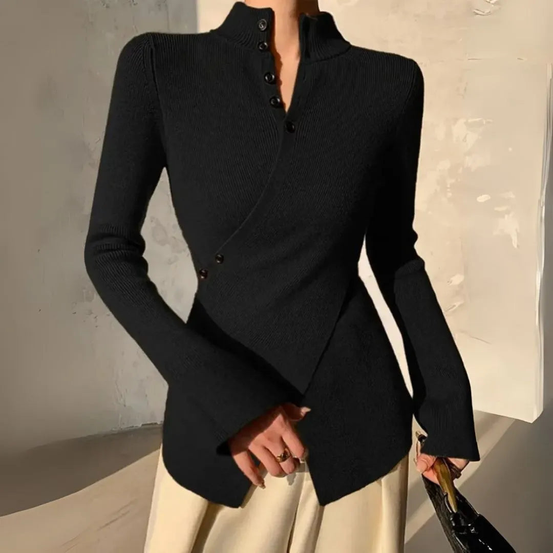 Tilly Asymmetrical Button-Up Knit Sweater Artisio