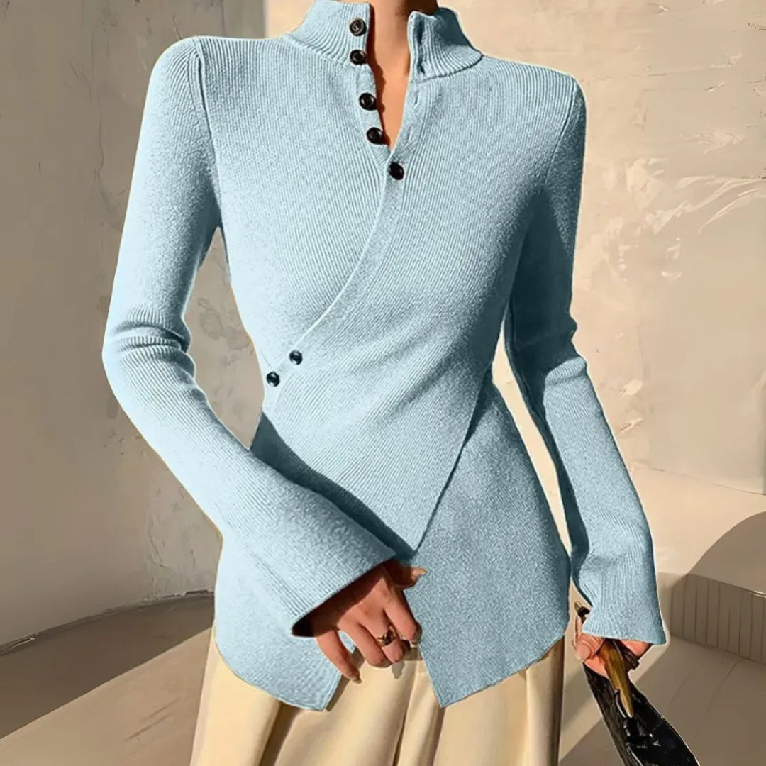 Tilly Asymmetrical Button-Up Knit Sweater Artisio