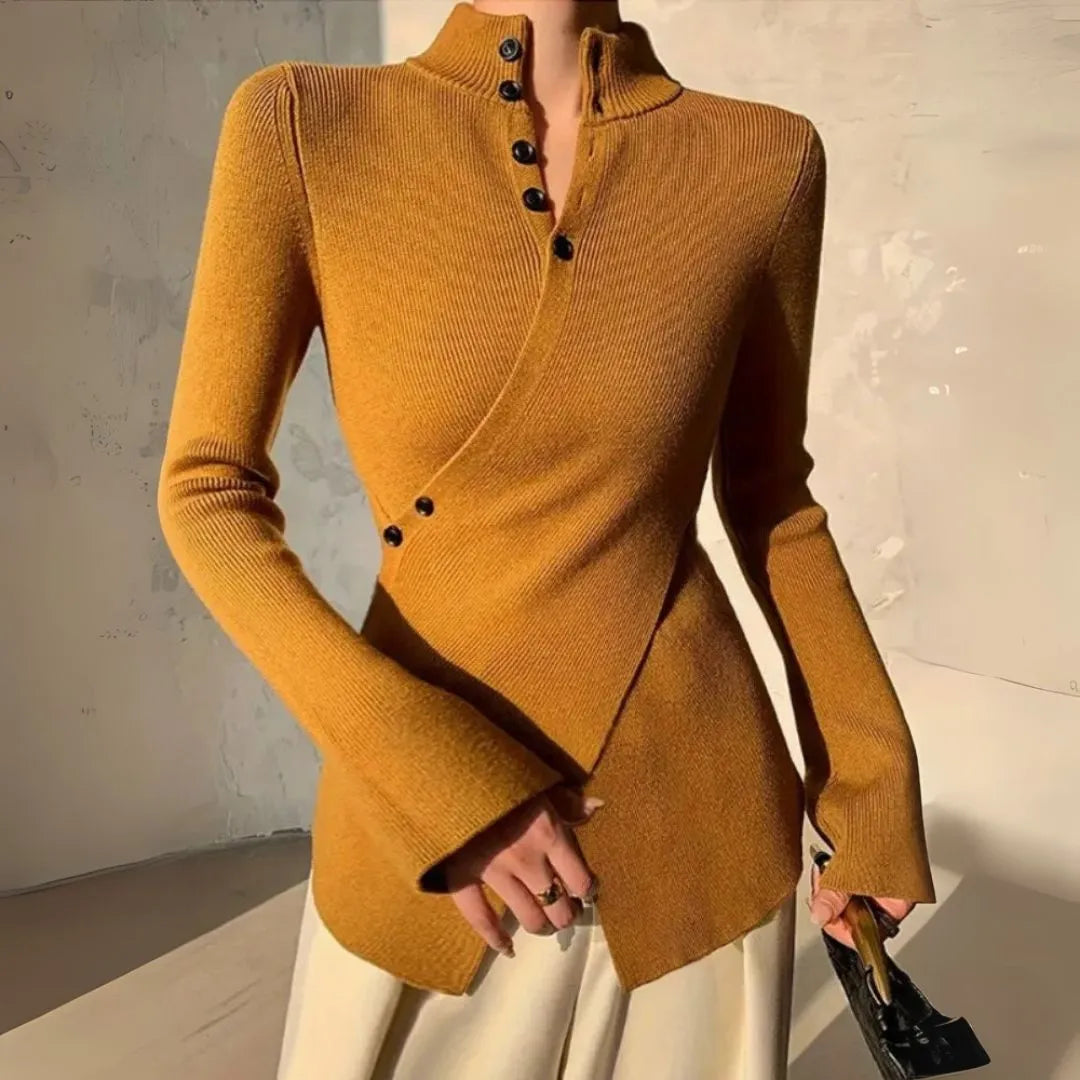 Tilly Asymmetrical Button-Up Knit Sweater Artisio