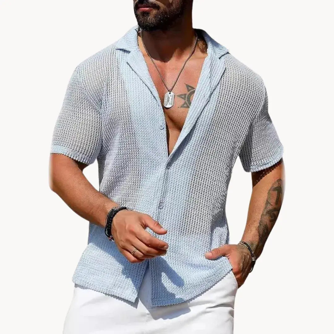 Turin Hollow-Knit Button Down Summer Shirt Artisio