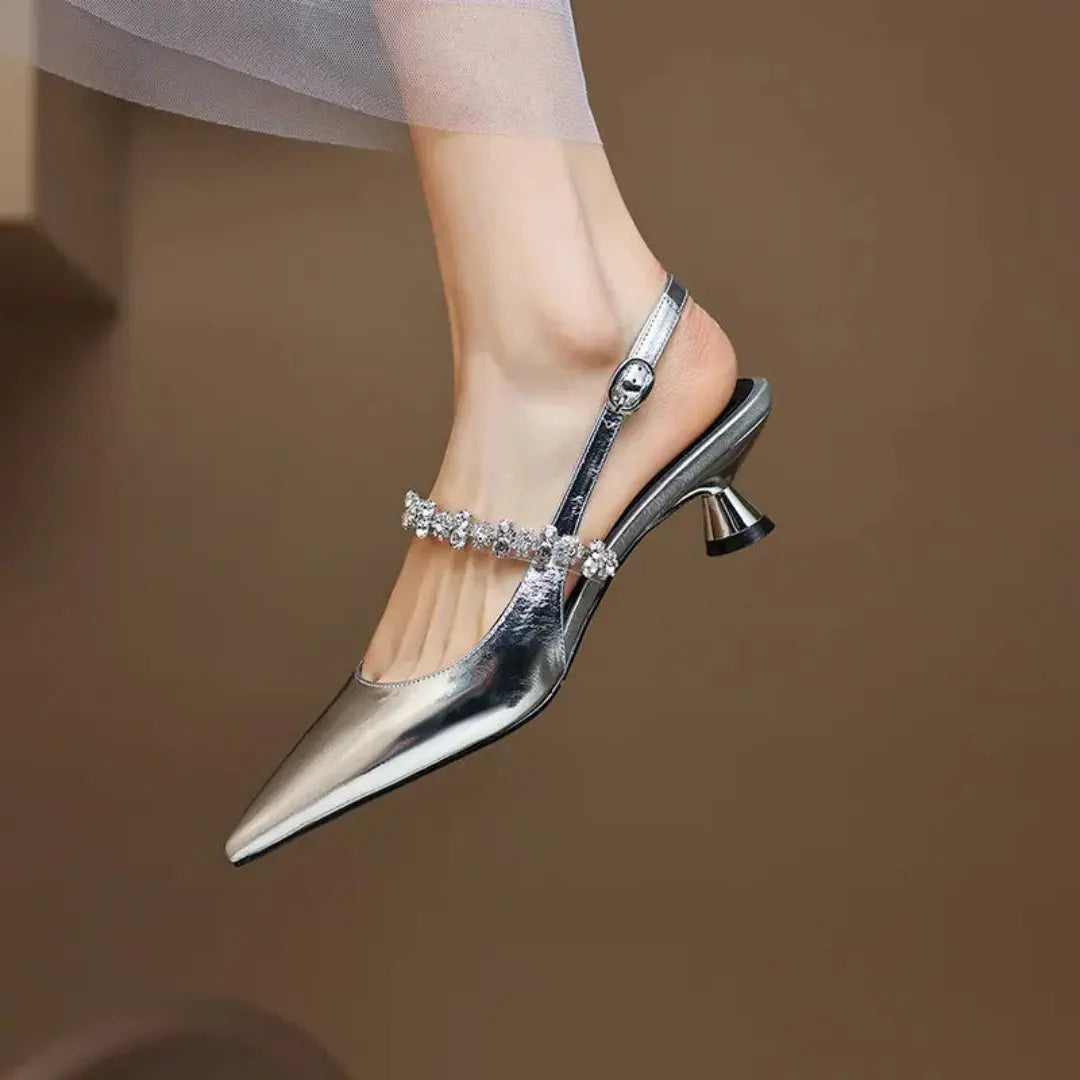 Veronica Rhinestone Pointed Toe Slingback Heels Artisio