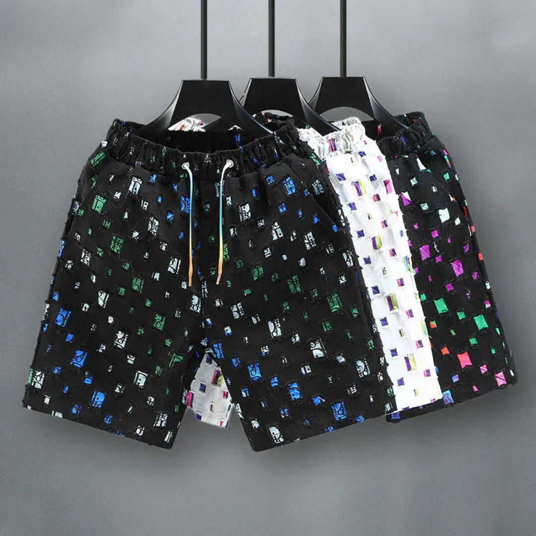 Vito Reflective Grid Denim Shorts Artisio