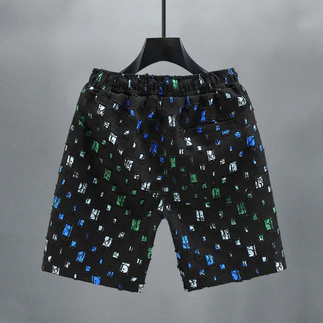 Vito Reflective Grid Denim Shorts Artisio