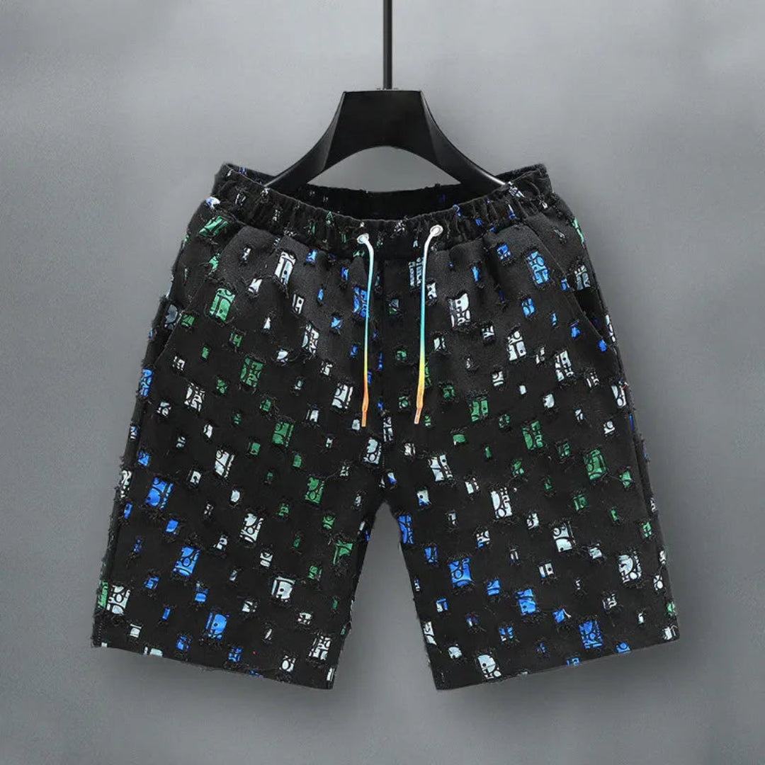 Vito Reflective Grid Denim Shorts Artisio