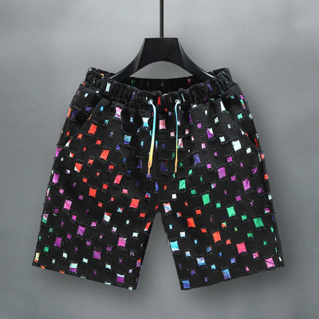 Vito Reflective Grid Denim Shorts Artisio
