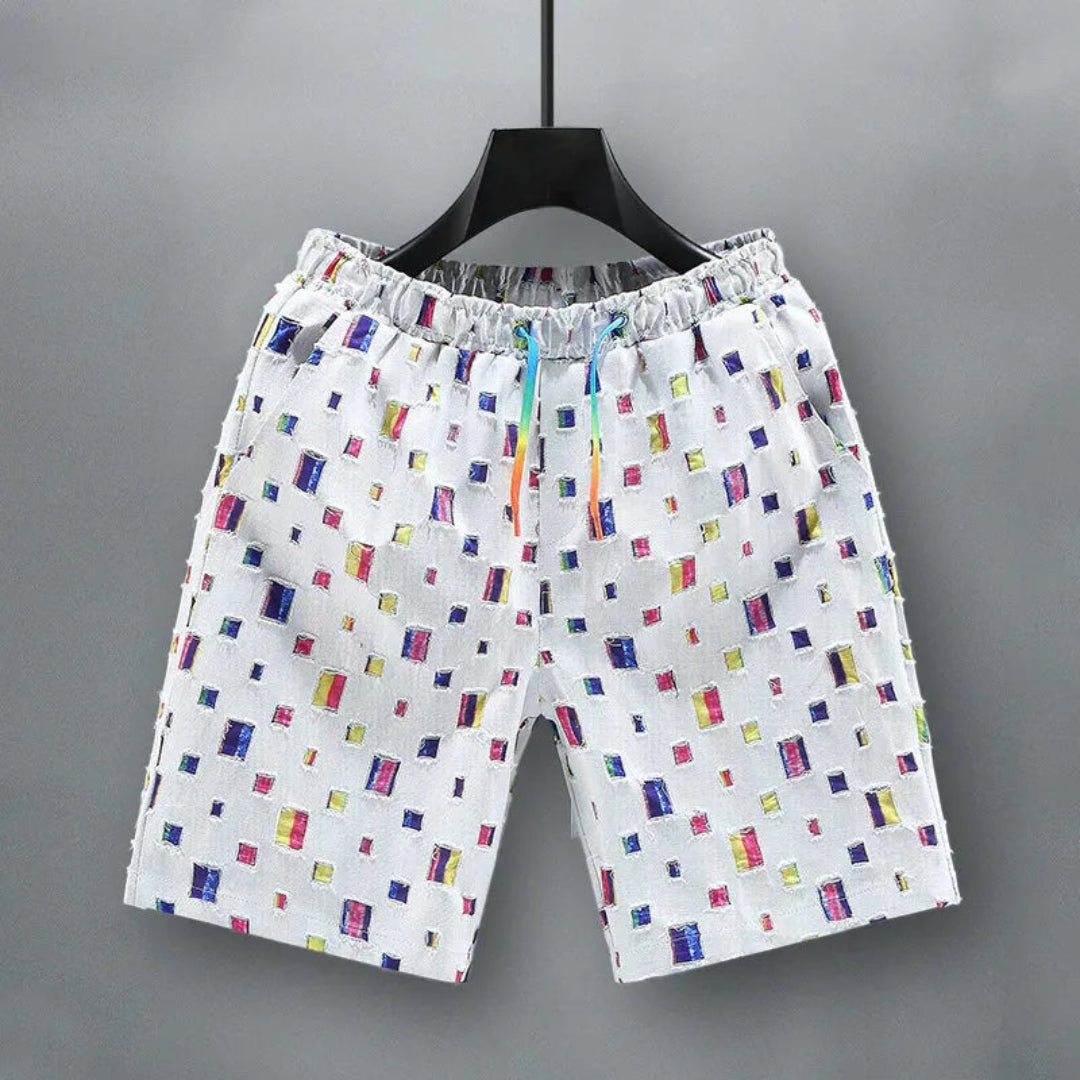 Vito Reflective Grid Denim Shorts Artisio