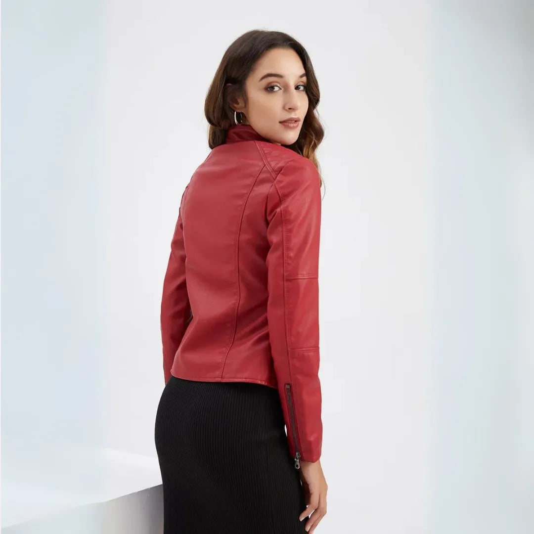 Winona Mandarin Collar Leather Jacket Artisio