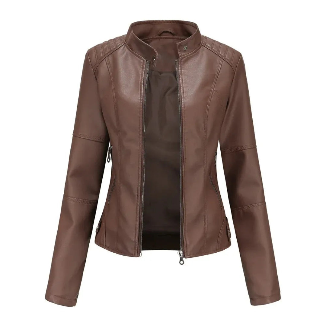 Winona Mandarin Collar Leather Jacket Artisio