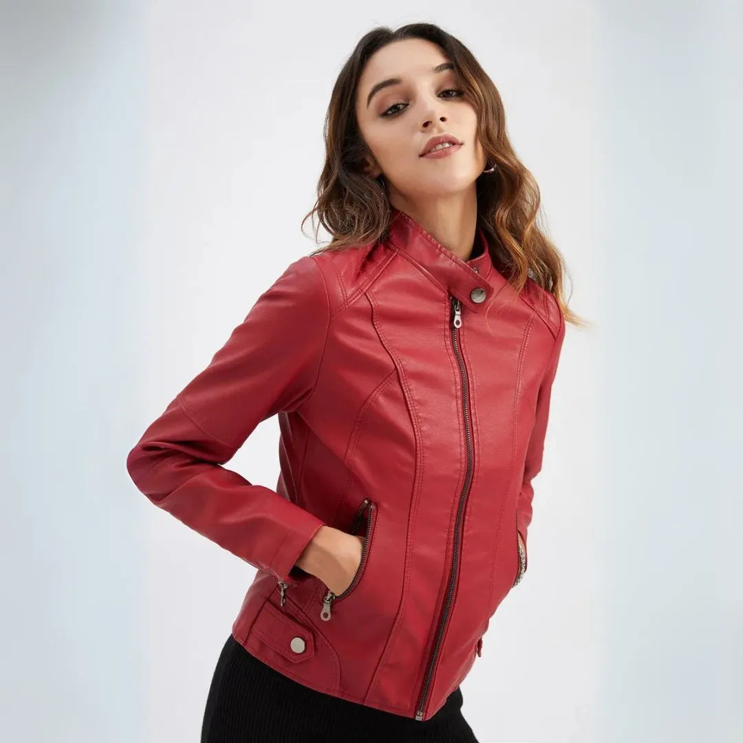 Winona Mandarin Collar Leather Jacket Artisio