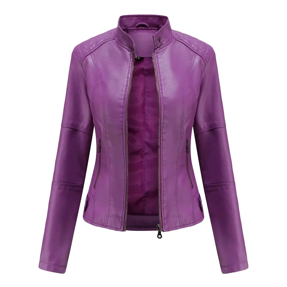 Winona Mandarin Collar Leather Jacket Artisio