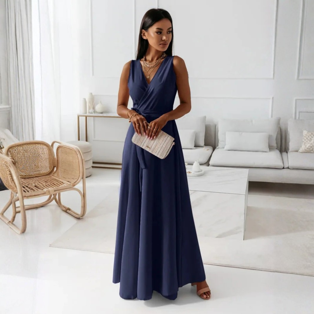 Women Feminine Tie Waist Maxi Dress Artisio