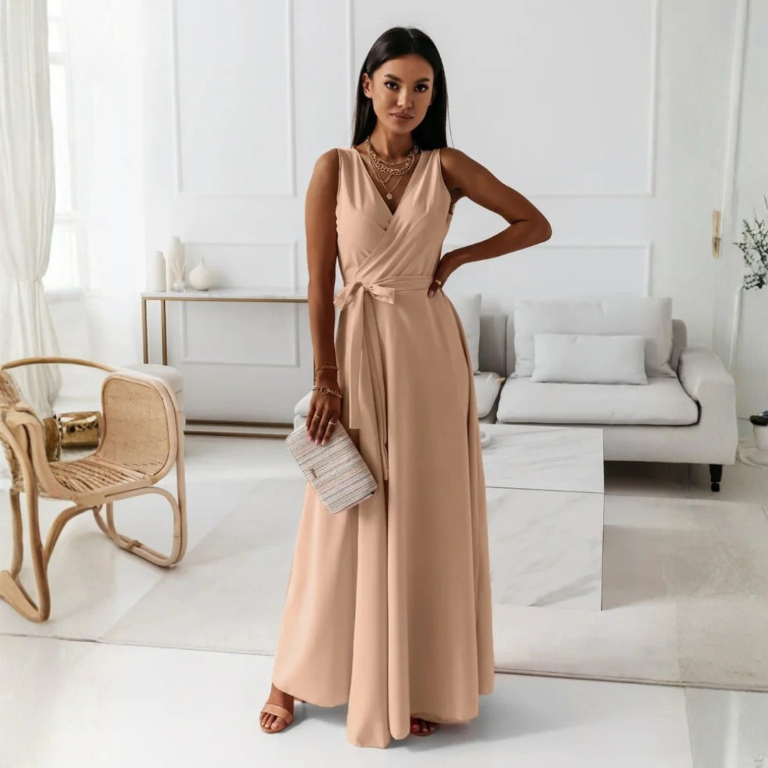 Women Feminine Tie Waist Maxi Dress Artisio