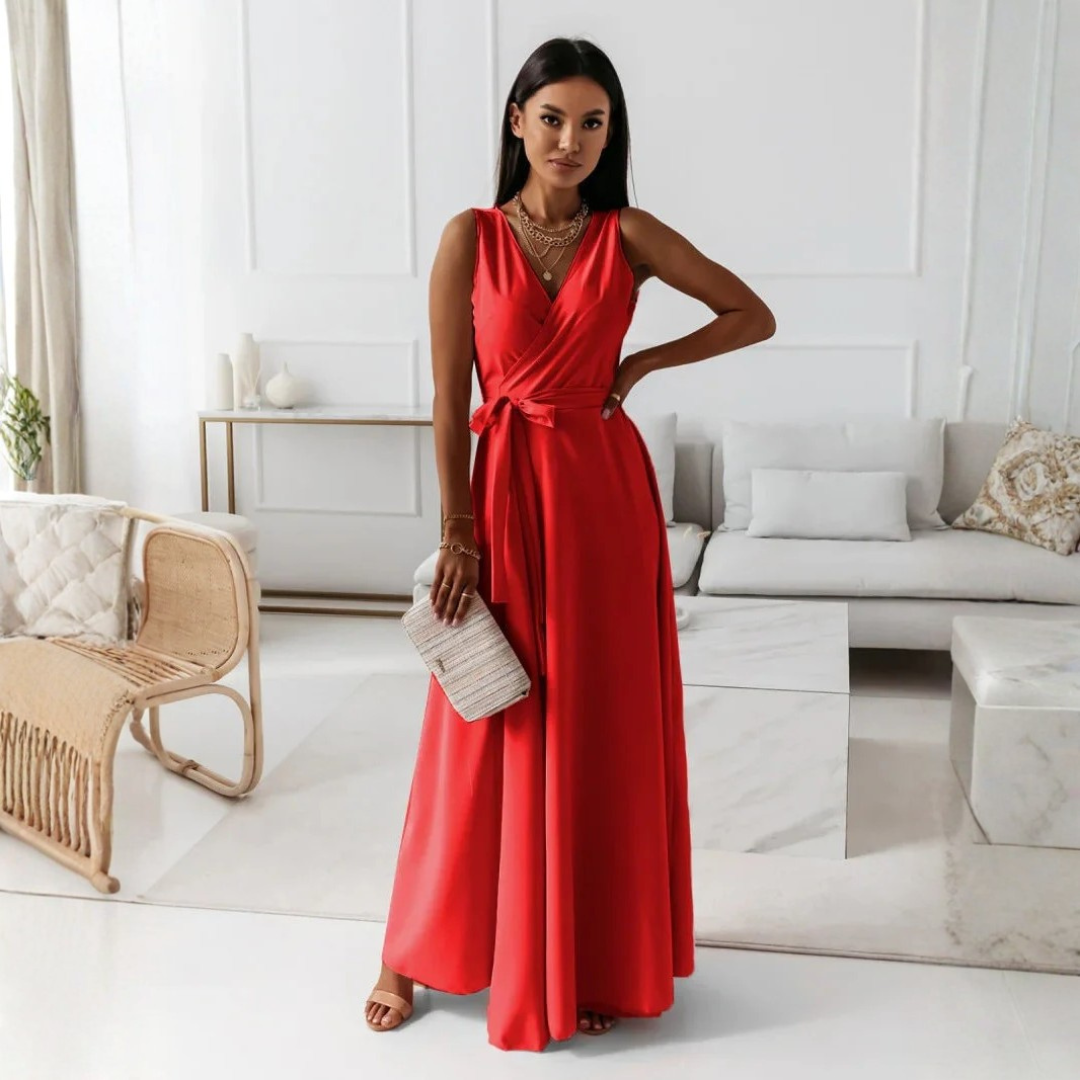 Women Feminine Tie Waist Maxi Dress Artisio