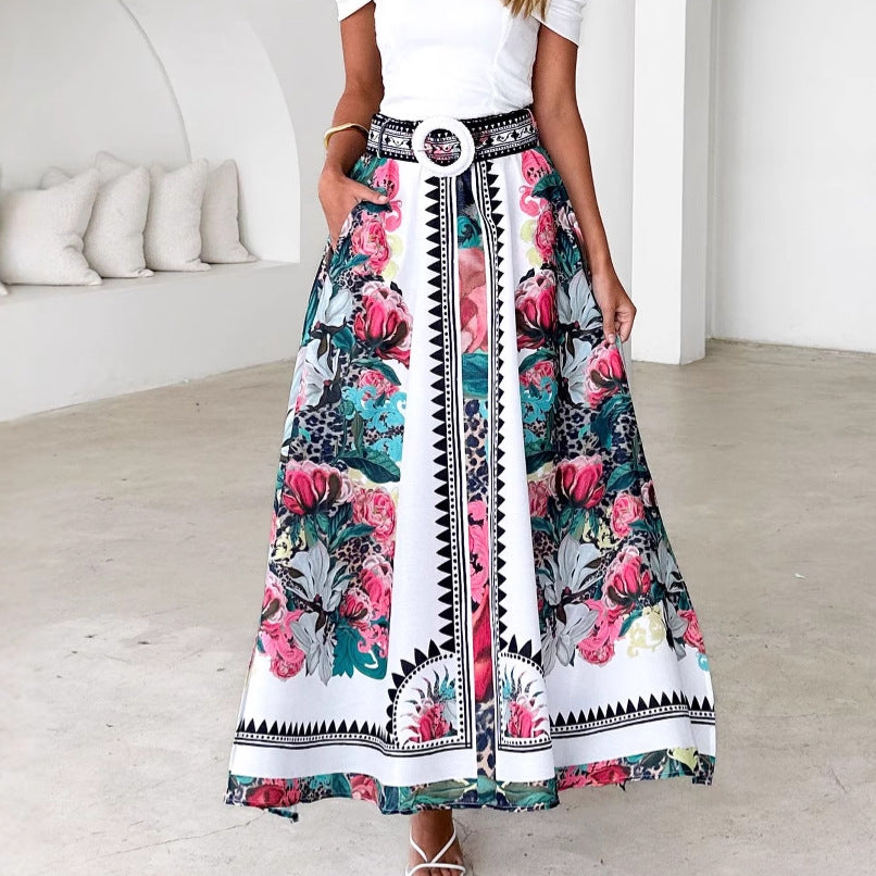 Women Boho Floral Maxi Skirt Artisio