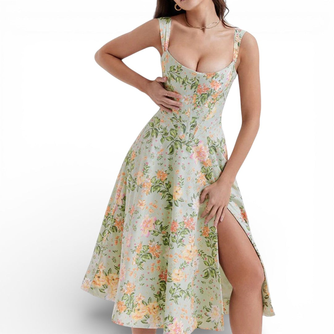 Women Floral Corset Midi Dress Artisio