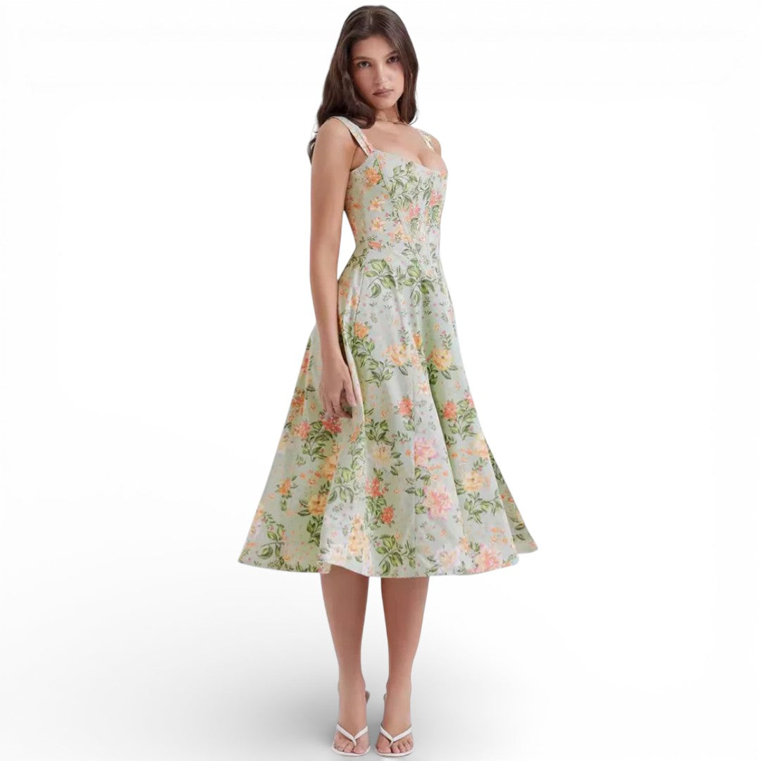 Women Floral Corset Midi Dress Artisio