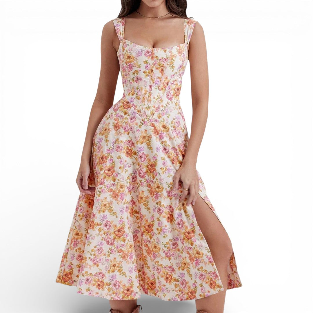 Women Floral Corset Midi Dress Artisio