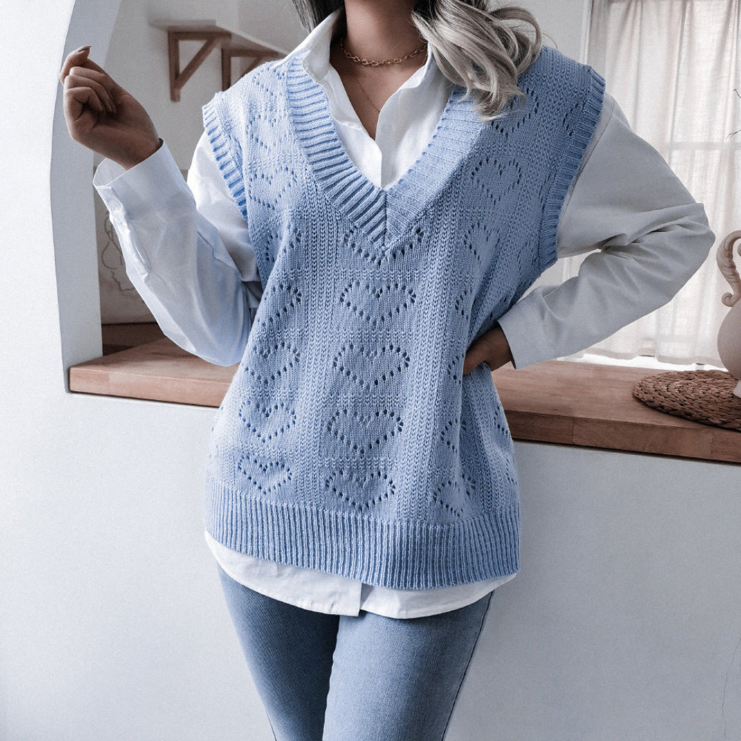 Women Heart Pattern Knit Vest Artisio