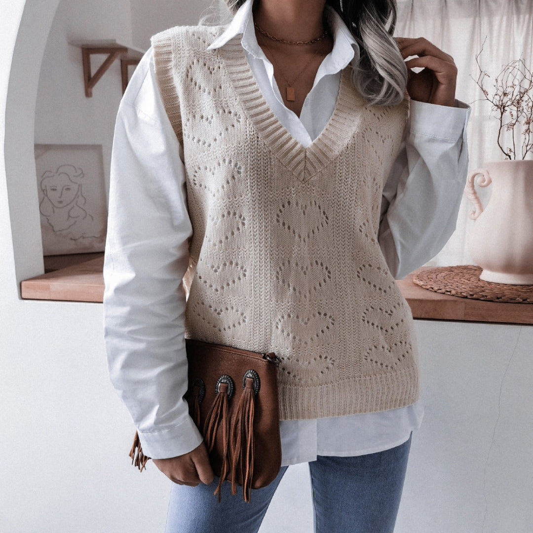 Women Heart Pattern Knit Vest Artisio