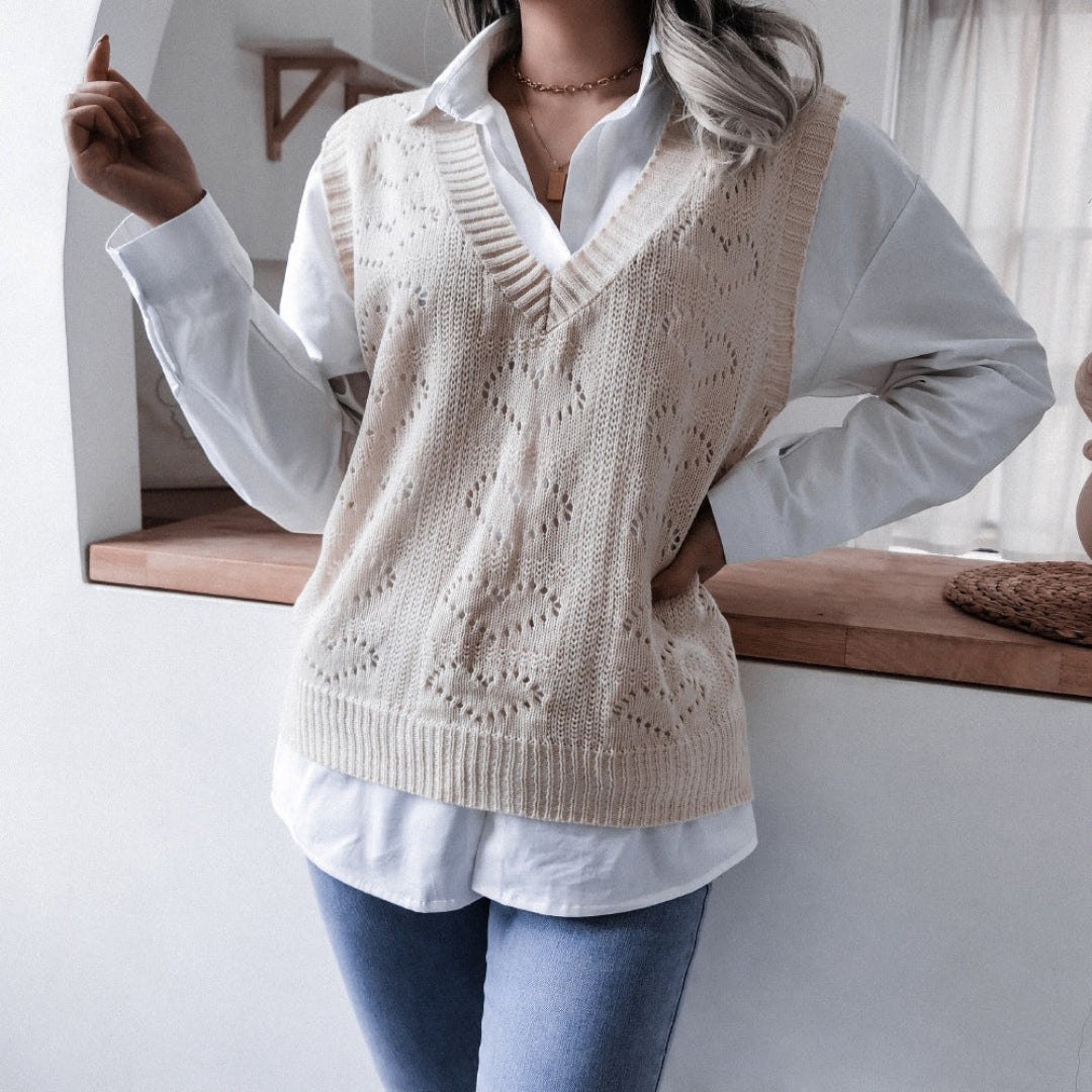 Women Heart Pattern Knit Vest Artisio