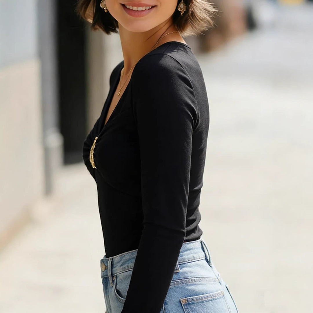 Women Minimal Elegant V Neck Top Artisio