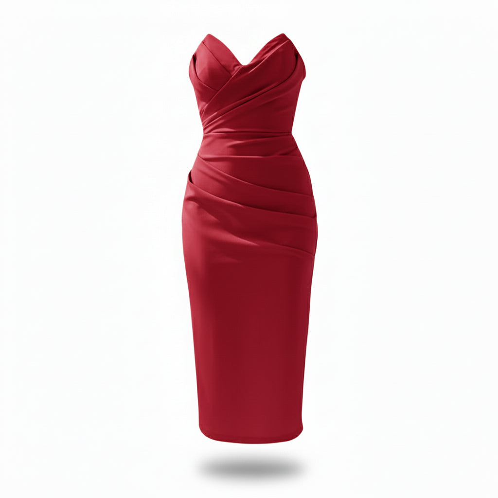 Women Strapless Bodycon Midi Dress Artisio