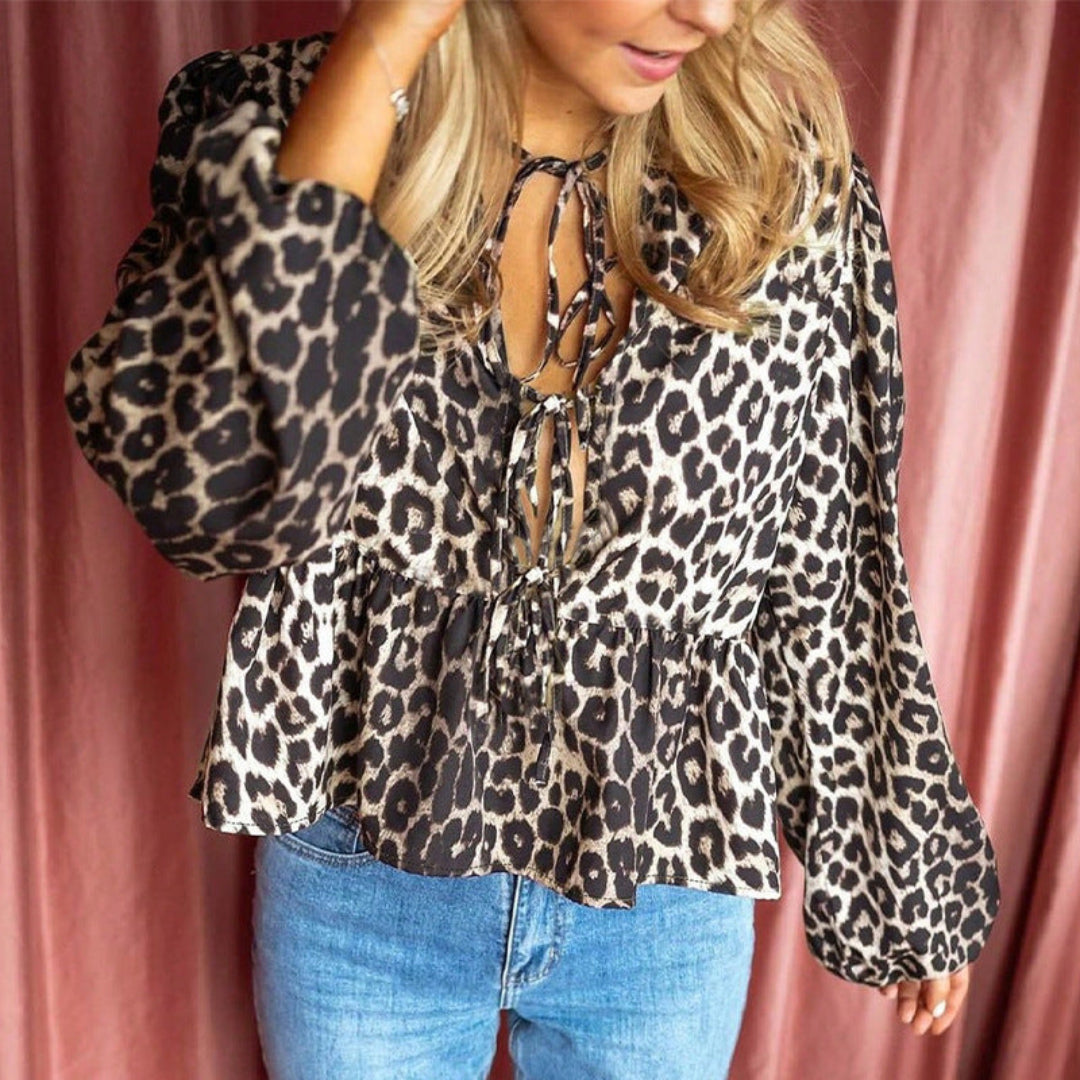 Women Tie Front Leopard Top Artisio