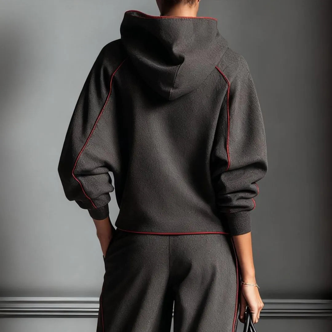 Women’s Charcoal Red Contrast Bind Hoodie Artisio
