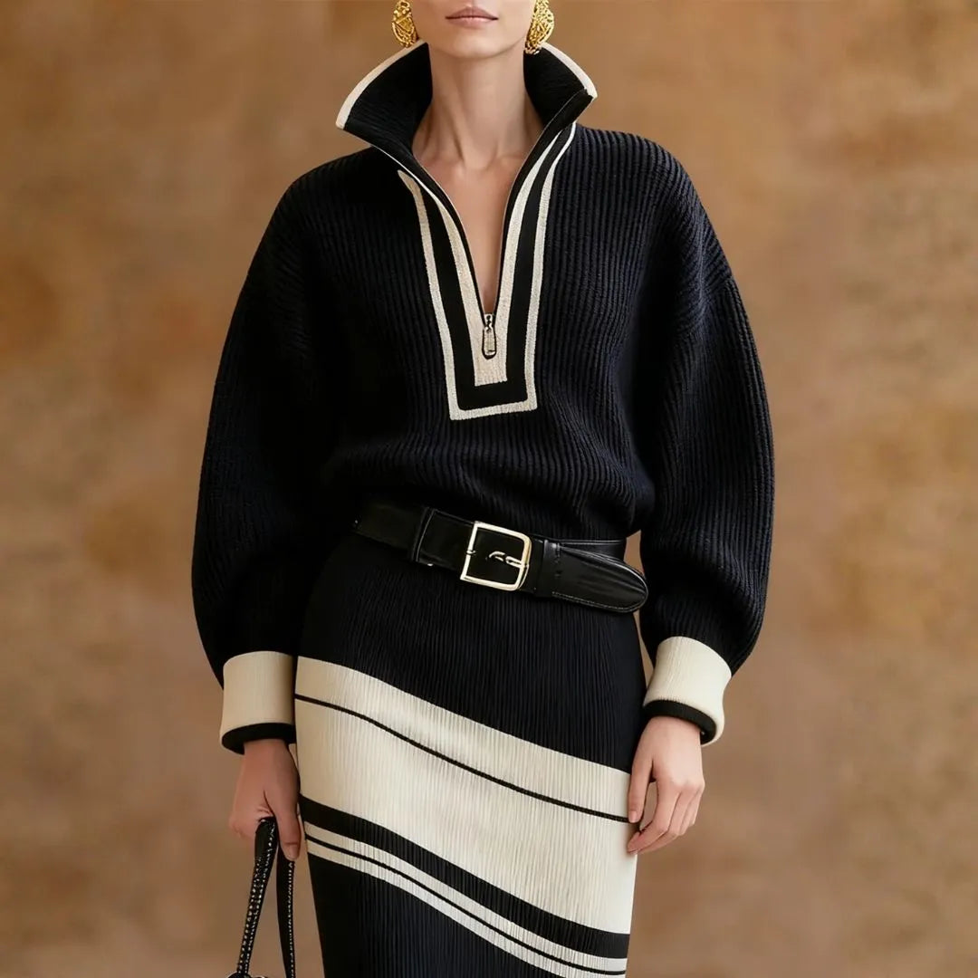 Women’s Contrast-Trim Zip Mock-Neck Sweater Artisio