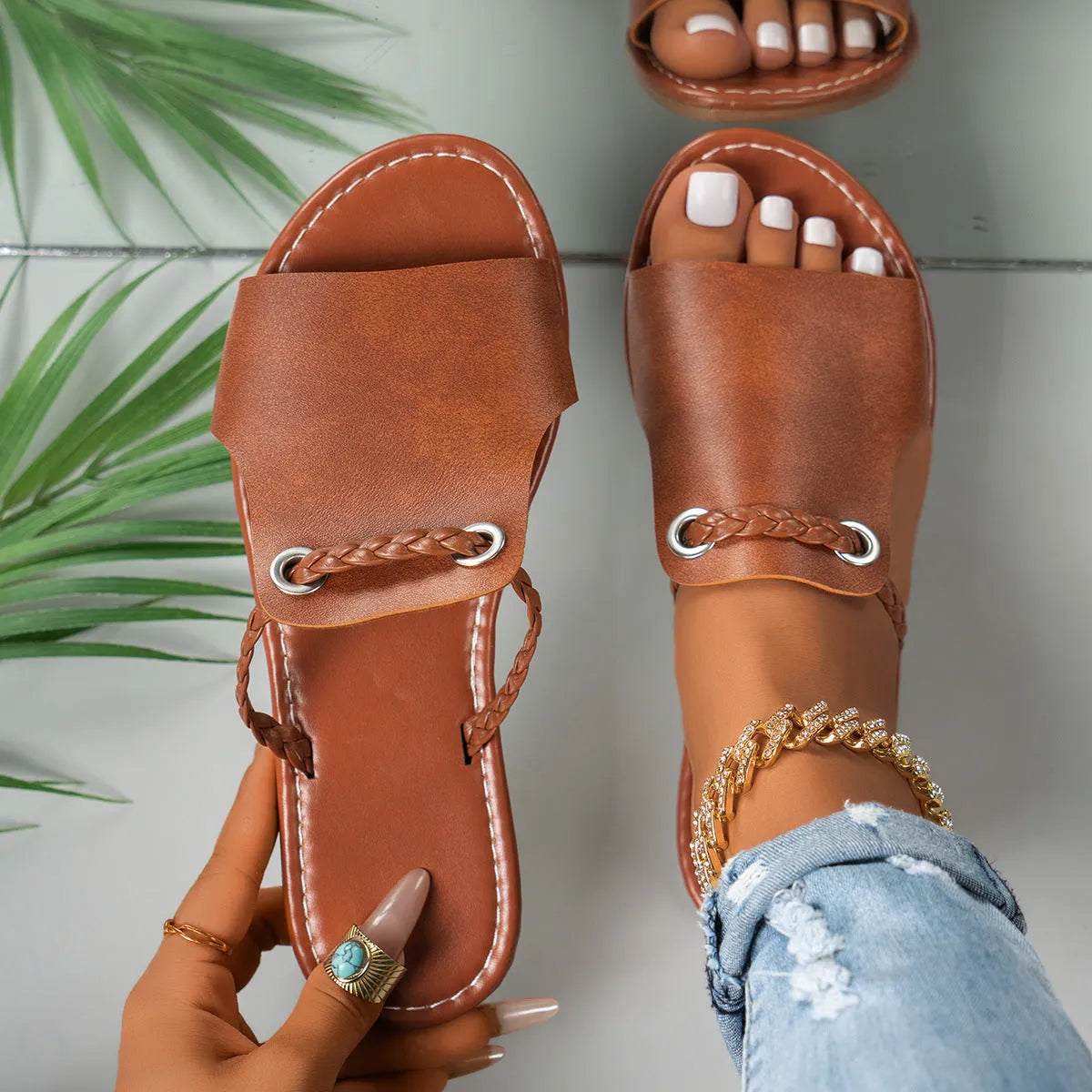 Capri Braided Strap Slip-On Sandals Artisio