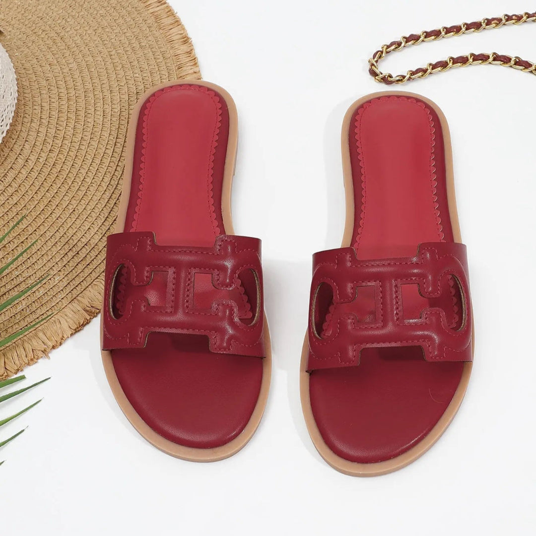 Celine Cut-Out Faux Leather Slides Artisio