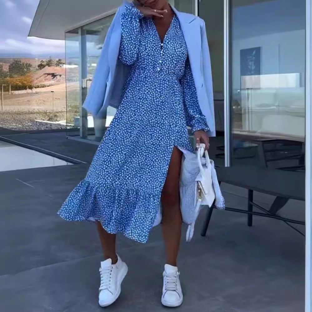 womens-floral-wrap-midi-dress-ruffle-sleeves-artisio-detail-view