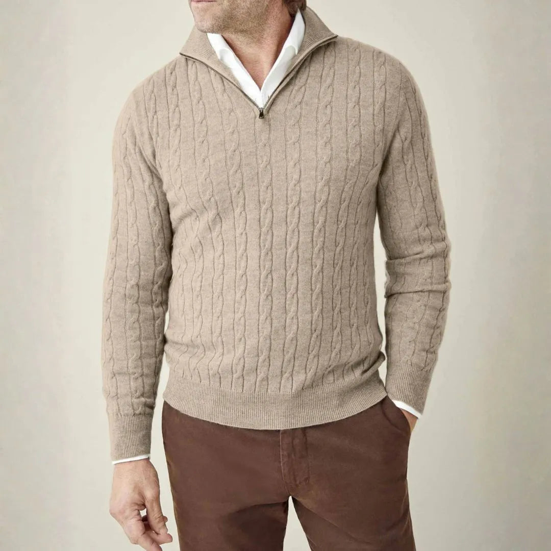 York Cable-Knit Quarter Zip Sweater Artisio