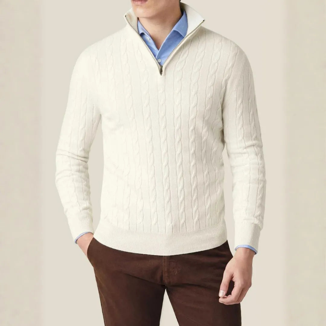 York Cable-Knit Quarter Zip Sweater Artisio
