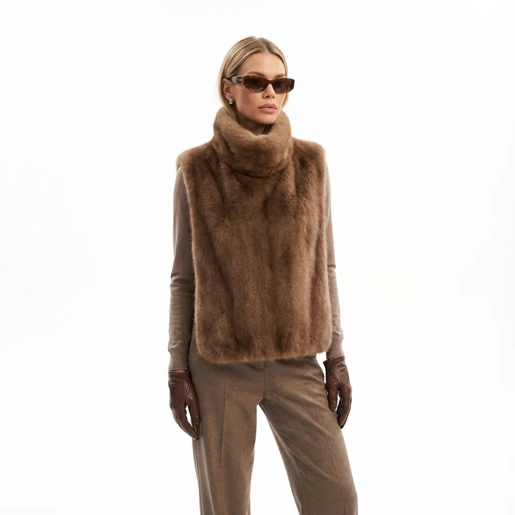 Donna High-Collar Faux Fur Vest Artisio