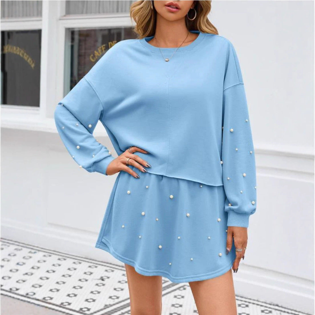 Women's Pearl Accent Sweatshirt Dress - view 2 - Artisio