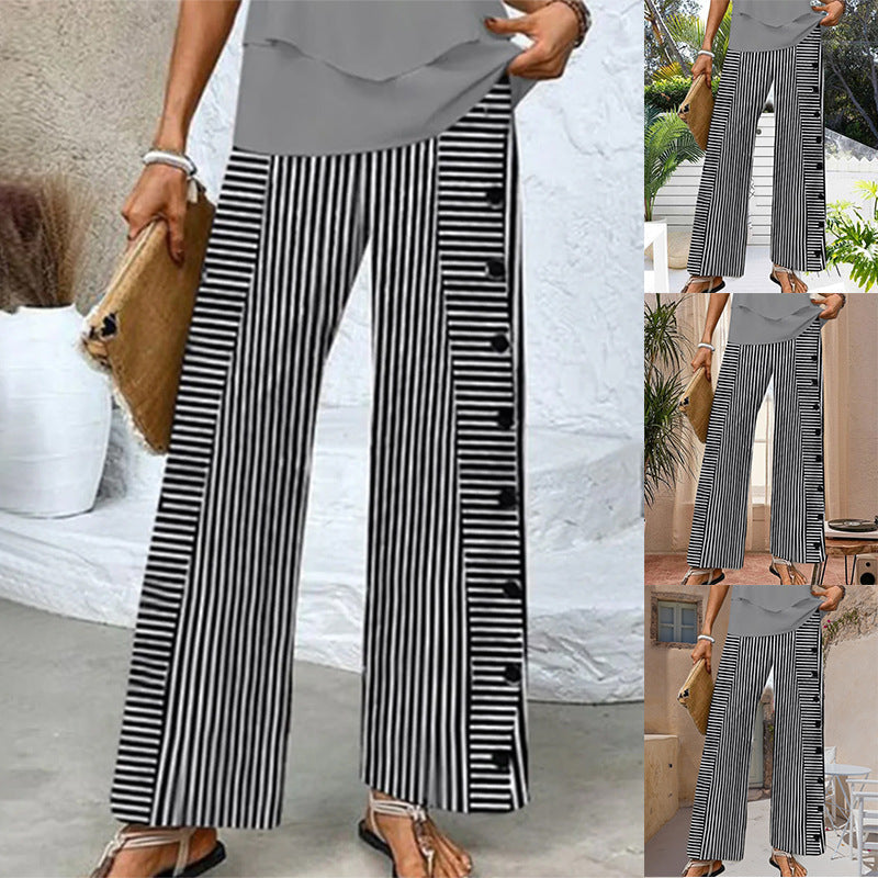 Women's Striped Wide Leg Palazzo Pants - view 2 - Artisio