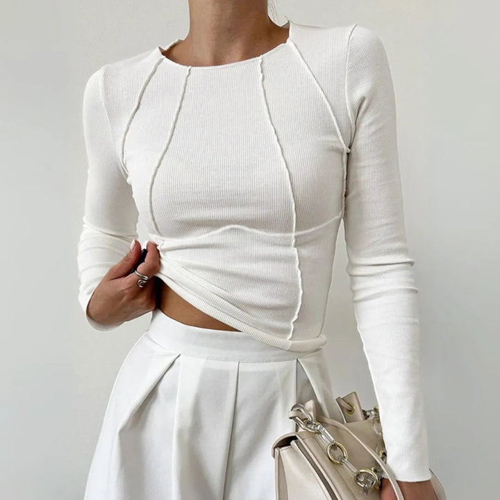 Serena Sculpted Panel Long Sleeve Ribbed Top Artisio