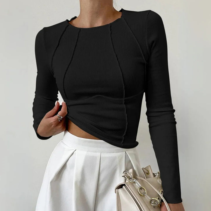 Serena Sculpted Panel Long Sleeve Ribbed Top Artisio