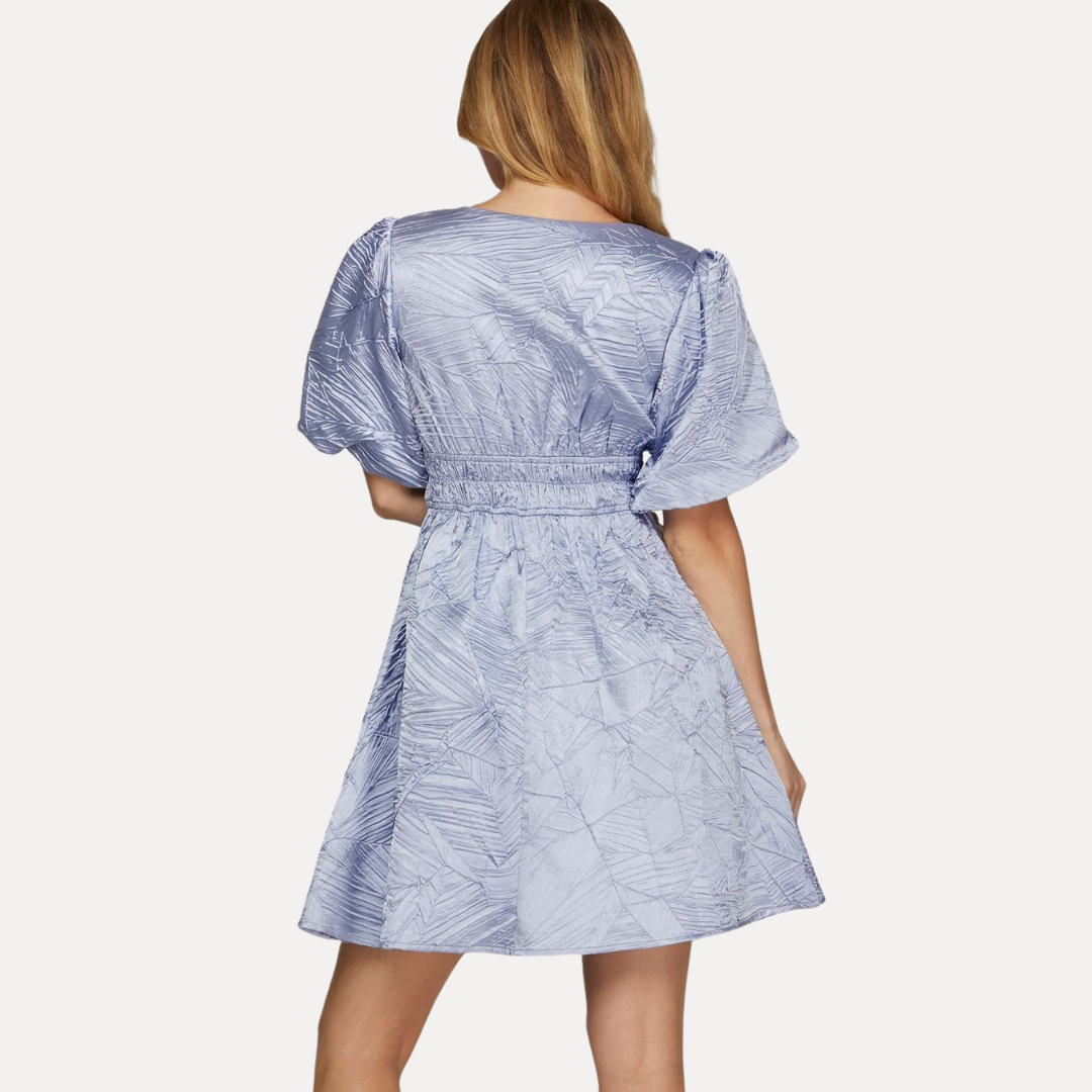 Sky Crinkle Sleeve Mini Dress Trendsi